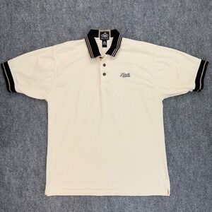 Mack Bulldog Polo Shirt Mens L Beige Embroidered Logo Short Sleeve Collared Top‎